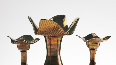 Reduction Lustre Wavy Edged Vase and Candlesticks